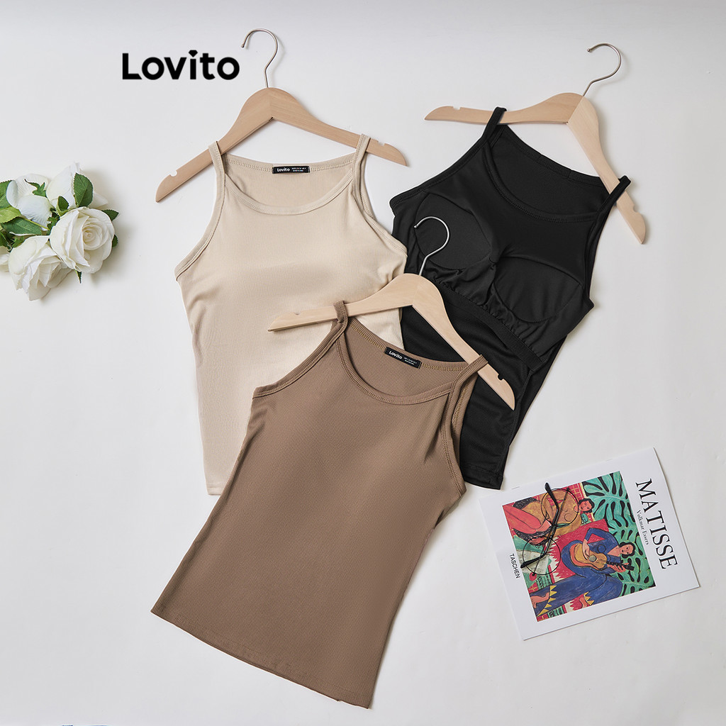 Lovito Regatas Esportivas Com Almofada No Peito De Verão/Primavera Para Mulheres LNL50204