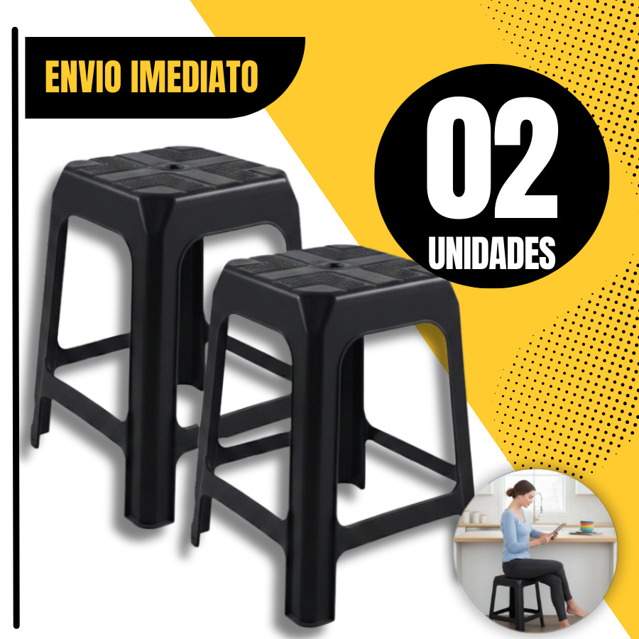 Kit com 2 Banqueta Plástico Banco Resistente Suporta Até 120 Kg