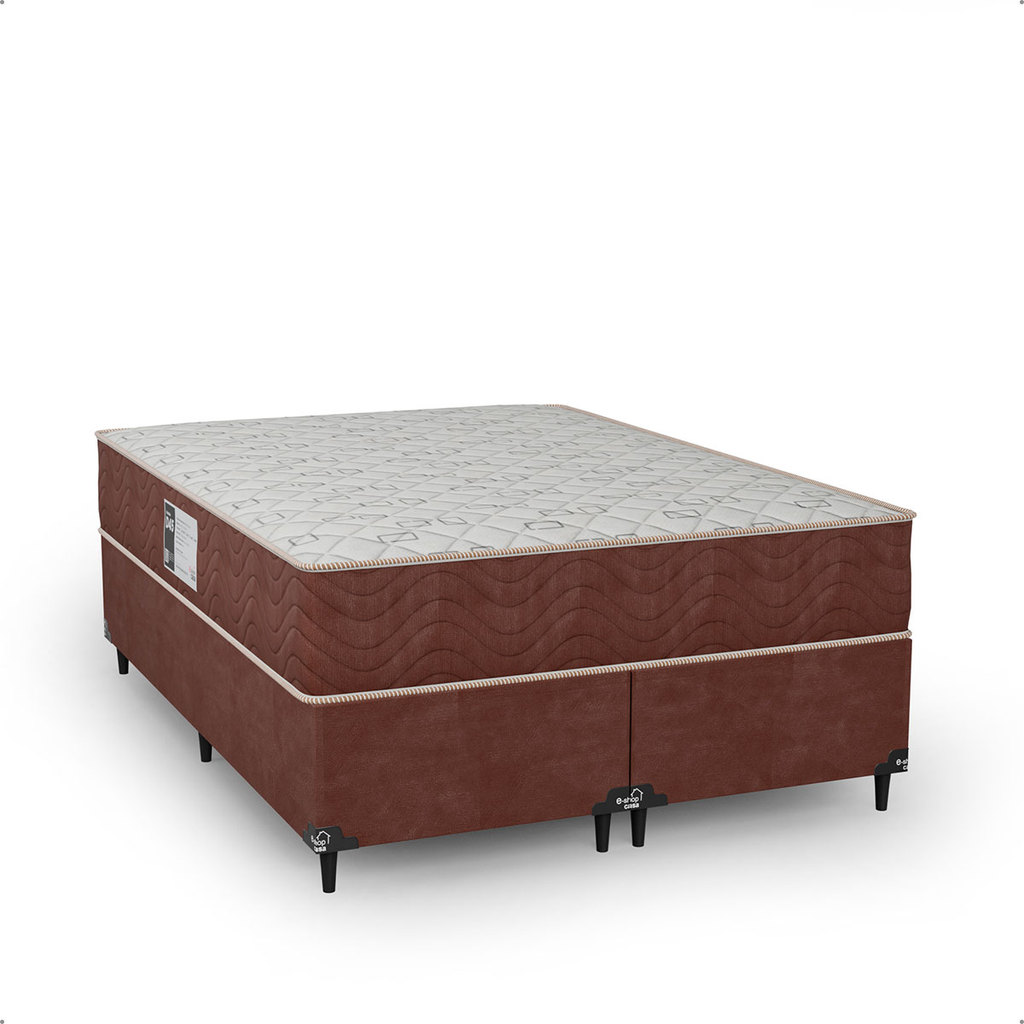 Cama Box Casal Bipartido + Colchão Prime Espuma D45 Marrom
