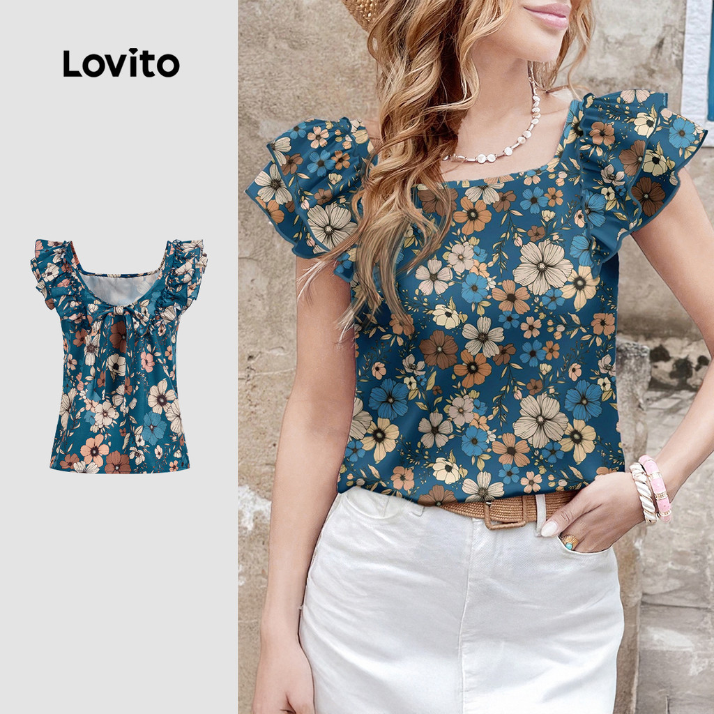 Lovito  Blusa Boho Babados Flores Coloridas Blusa Primavera/verão para Mulheres L172ED954 em Oferta na Shopee