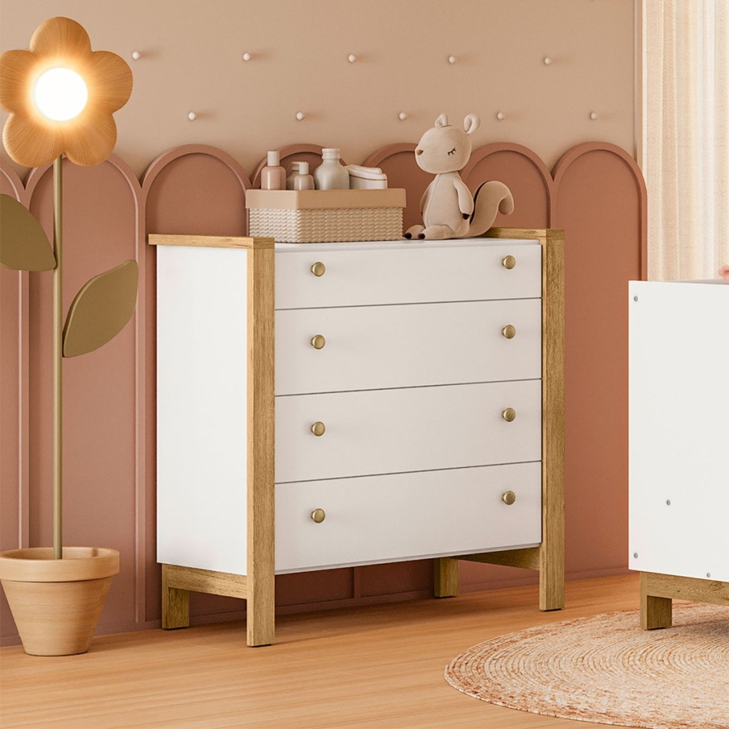 Cômoda de Bebê Flora 4 Gavetas - Qmovi