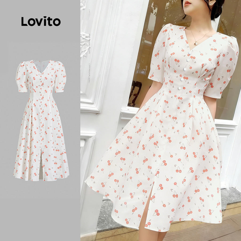 Lovito  Vestido Boho Vestido com Botões para Mulheres. L177ADD370 em Oferta na Shopee