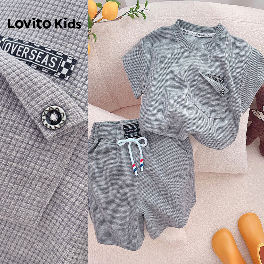 Lovito Kids Cordão e Botão para Moeda Primavera/verão, Shorts Cinzentos para Meninos. LNL136373 em Oferta na Shopee