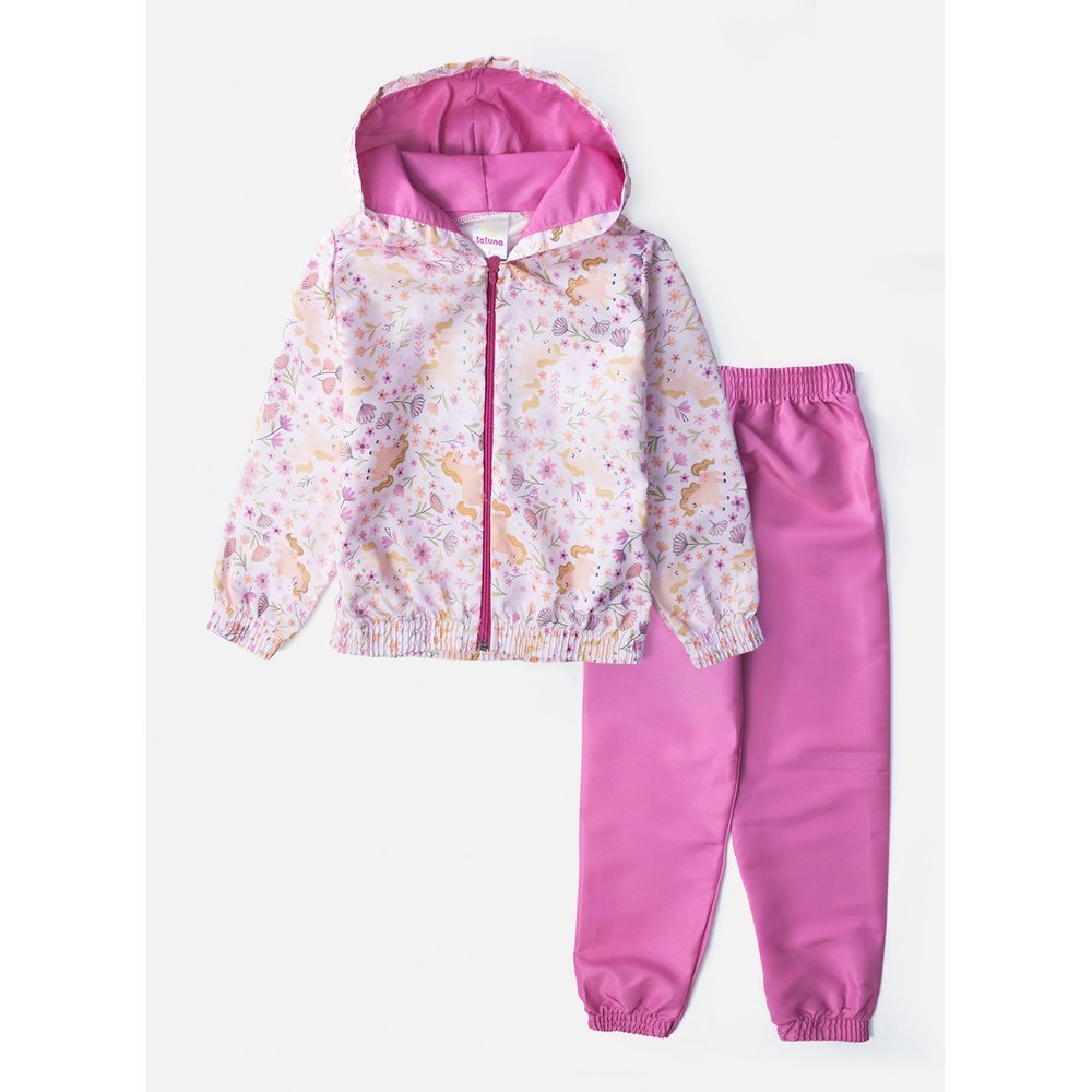 Conjunto Infantil Menina Corta Vento C/Capuz Unicórnio Rosa Bebê 254 - Laluna