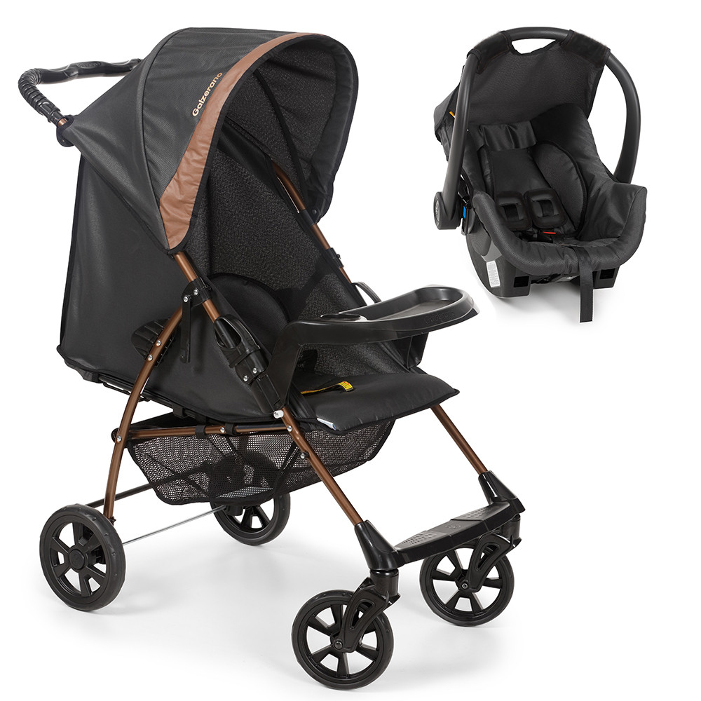 Travel System Galzerano Carrinho de Bebê Romano 1039 com Bebê conforto Cocoon Slim Preto e Cobre em Oferta na Shopee