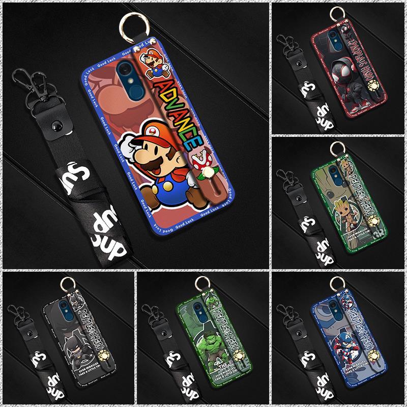 Capa Traseira Anel De Telefone Para LG Q7/Q7 +/Q7A/Style L-03K-JP Pulseira De Silicone De Desenho Animado Macia À Prova