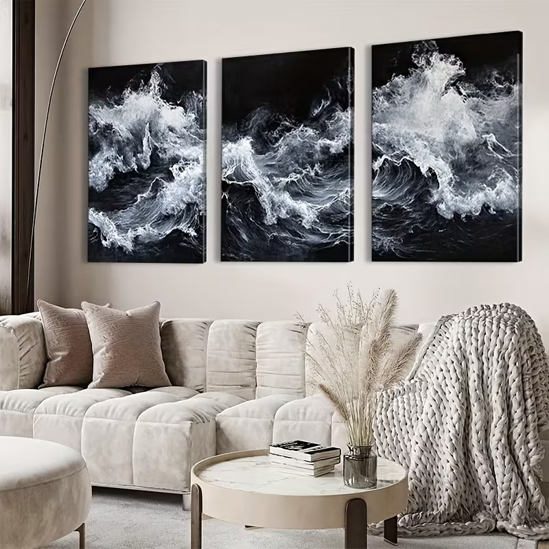Quadro Decorativo Ondas do Mar em Preto e Branco
