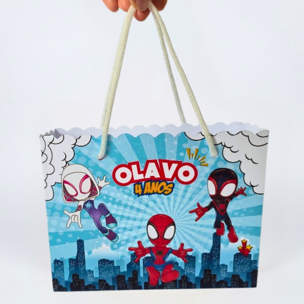 Sacolinha Personalizada Spidey e Seus Amigos TAM M | Personalizado Nome e Idade | Mimo Comemoração Infantil Menino