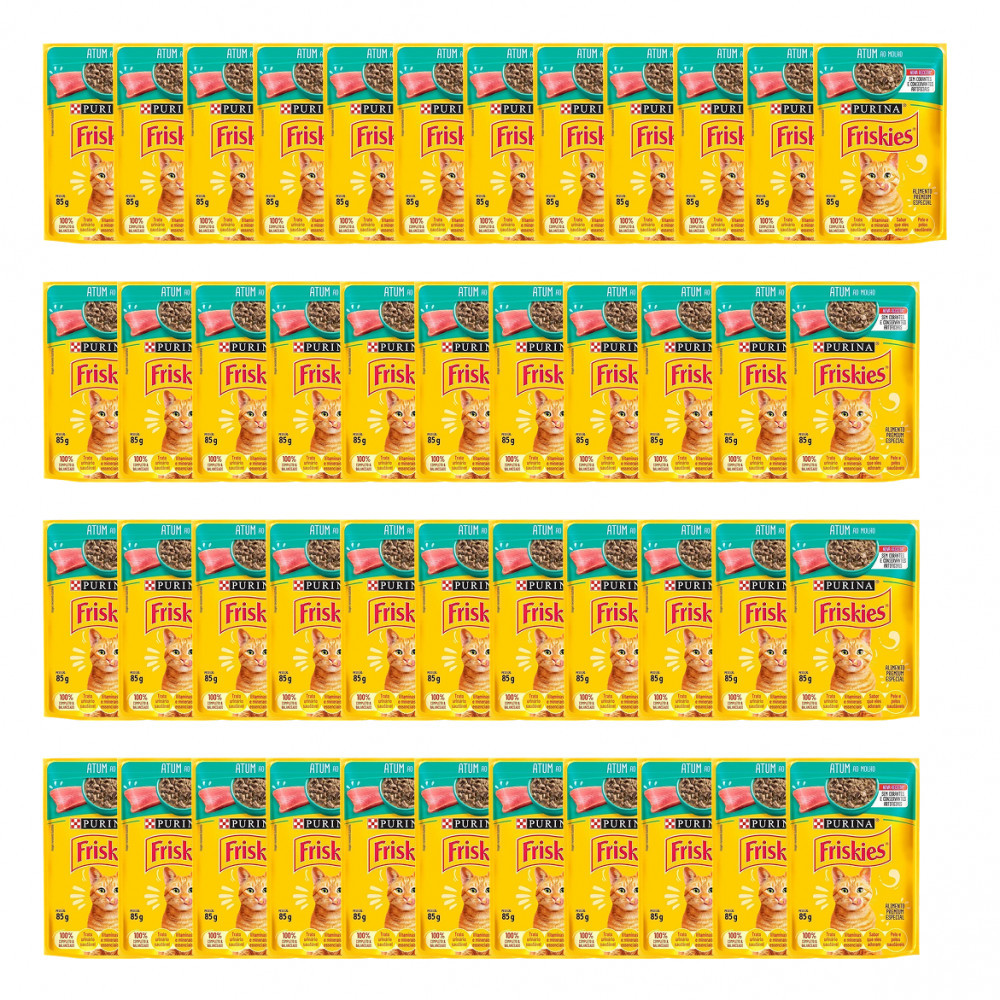 Pack Nestlé Purina Friskies Ração Úmida Para Gatos Adultos Atum Ao Molho com 45 Sachês 85g