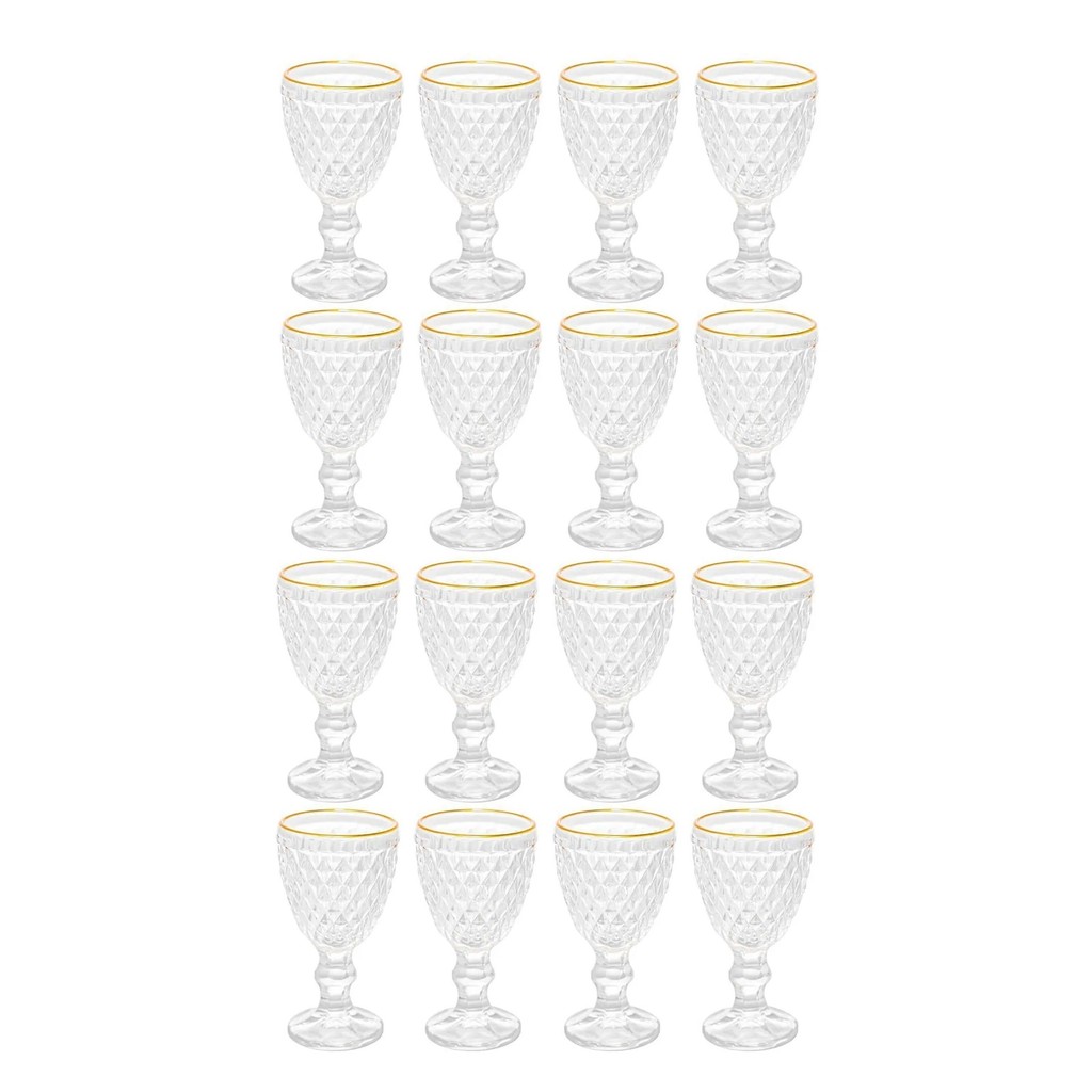 Jogo 24 Taças Licor Lyor Bico Abacaxi Vidro Fio De Ouro 60ml