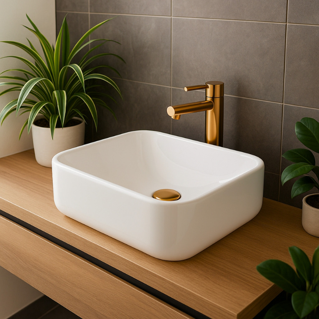 *PROMOÇÃO* Cuba Para Banheiro Pia Sobrepor 37cm Embutir Lavabo Retangular Mármore Sintético Branca