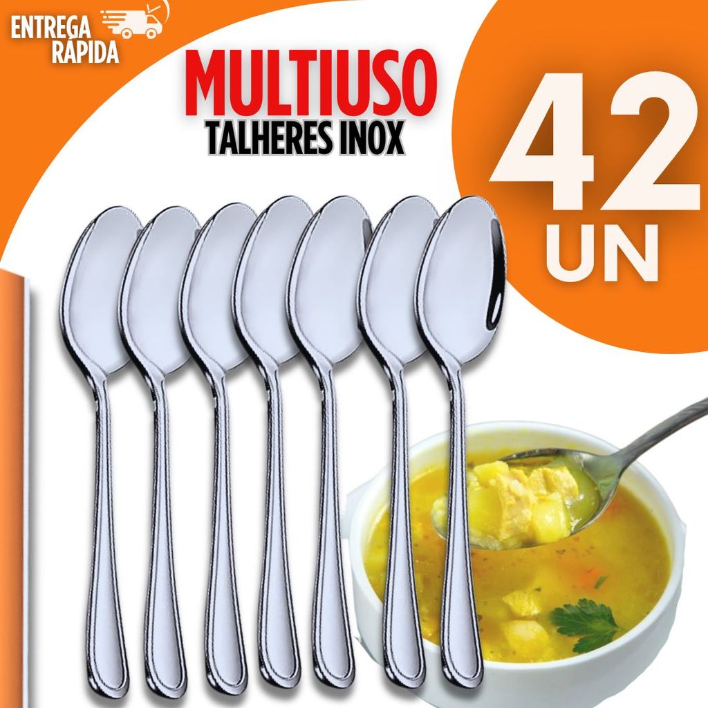 Kit Utilidade 42 Colheres Talheres de Mesa Aço Inox linha recife Restaurantes Pizzarias Churrascaria
