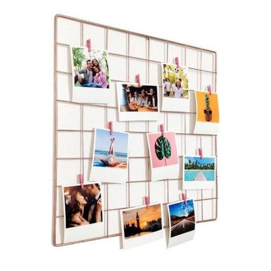 Memory Board Rose Gold Bronze 40x40 cm Tela Aramada Painel De Fotos Grade Organizadora Decoração