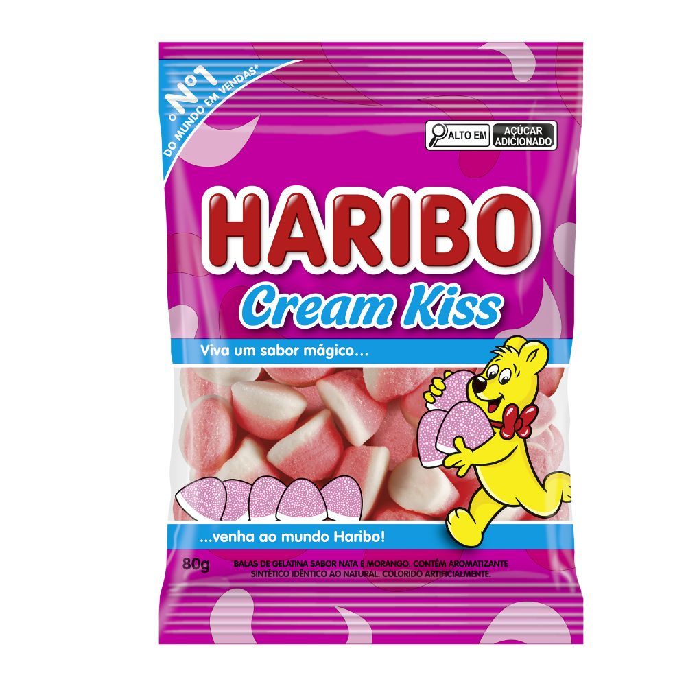 Balas de Gelatina Haribo Cream Kiss Sabor Nata e Morango 80g em Oferta na Shopee