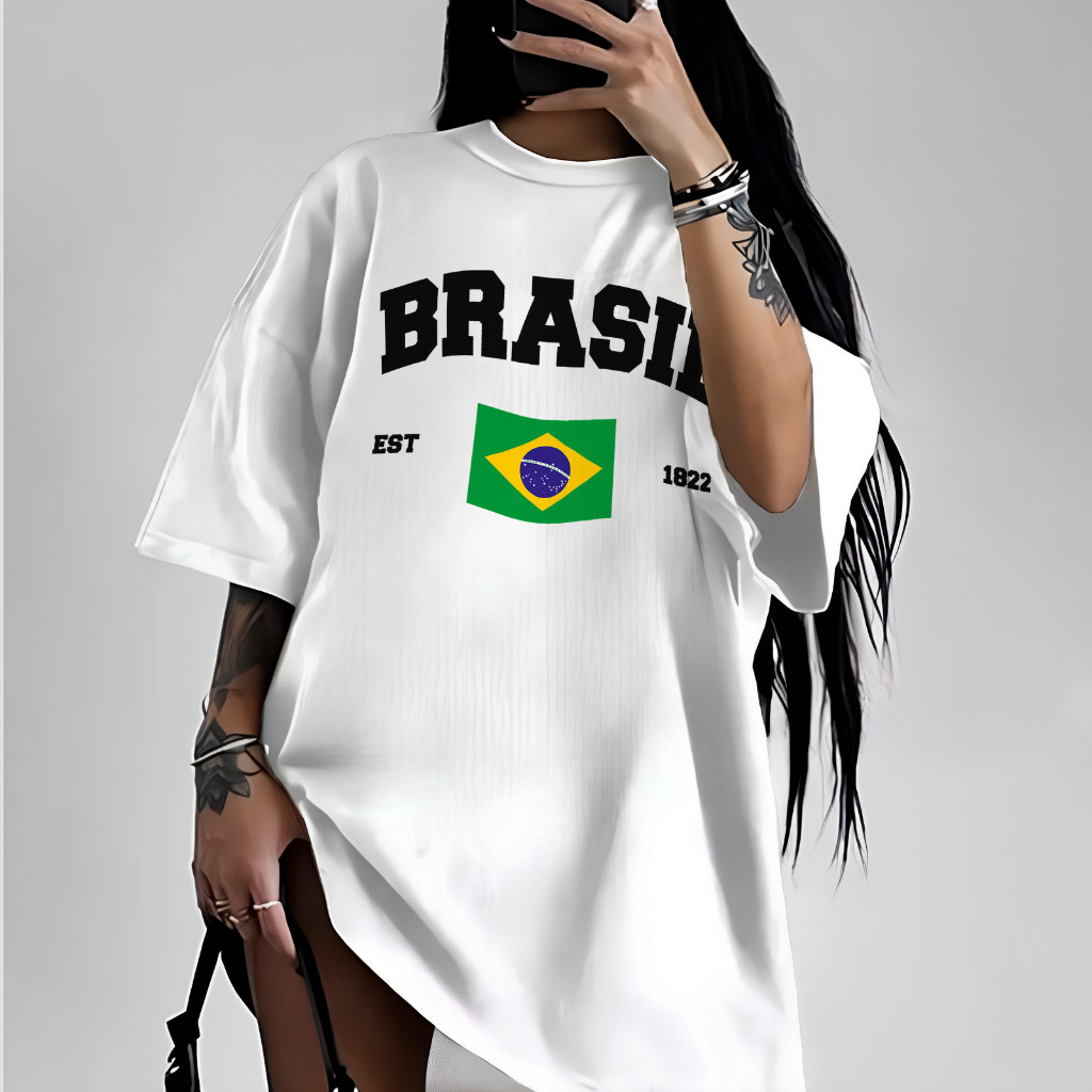 Camisa Brasil Streetwear Copa 2026 Unissex Moda Oversized  Casual Verde Amarelo Conforto Premium
