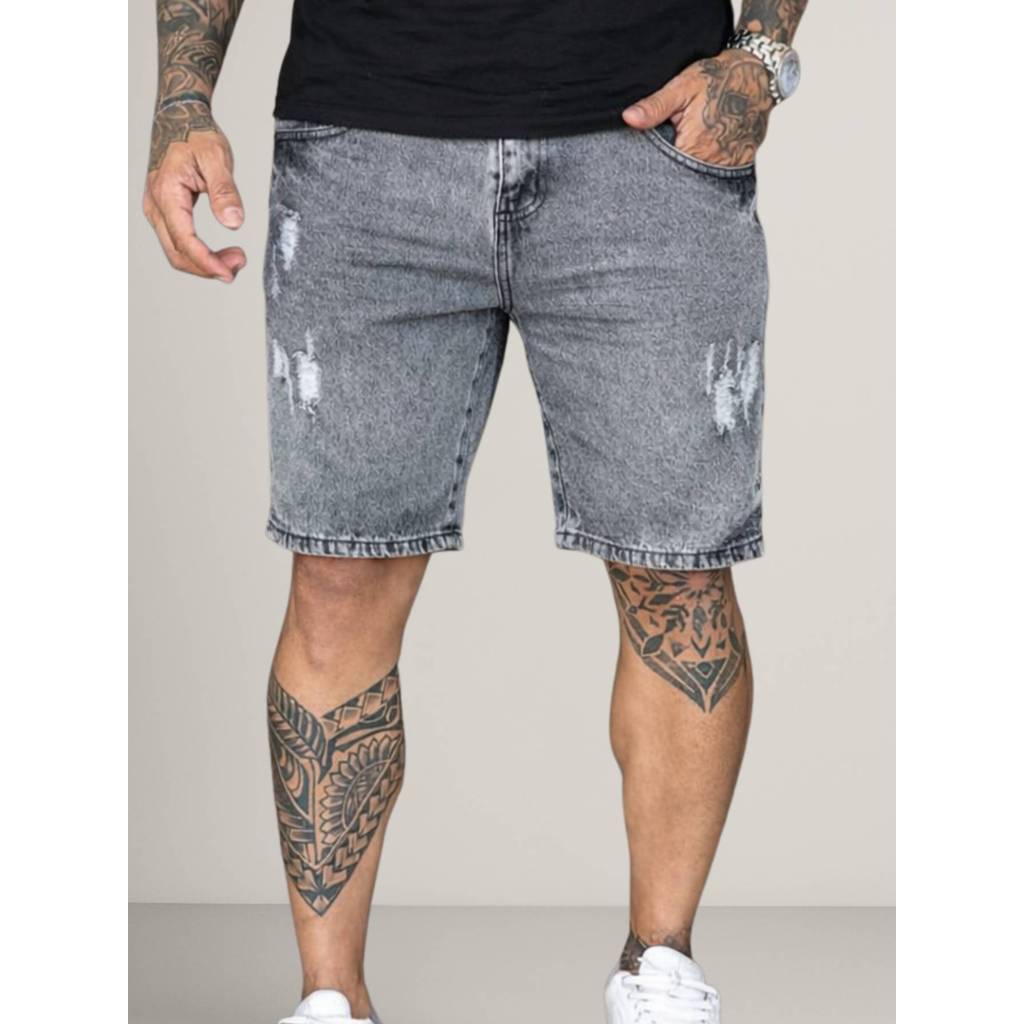 Bermuda Jeans Masculina Jogador Estiloso Confortável Shorts Pesado Premium Rasgado