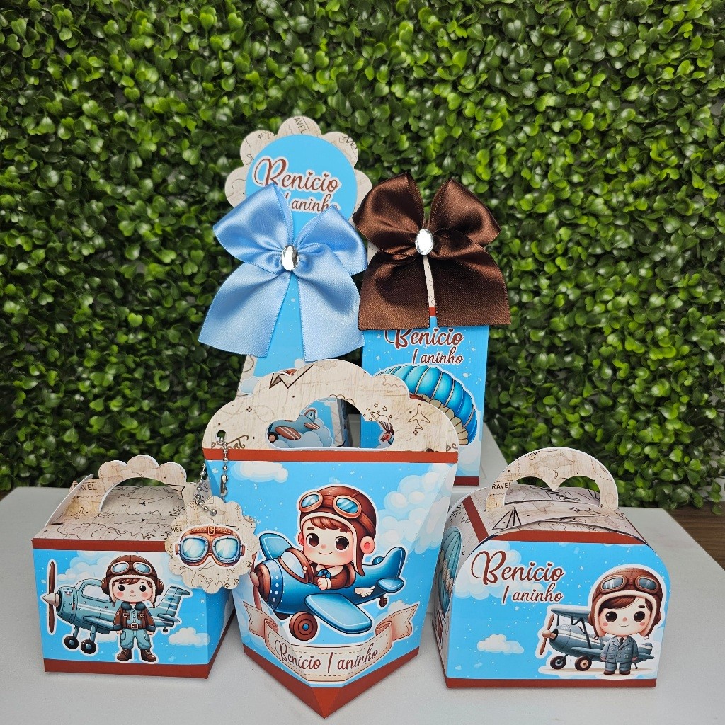 Kit Caixa Montada MENINO AVIADOR - Personalizados - Festa infantil - Aniversário - Lembrancinha
