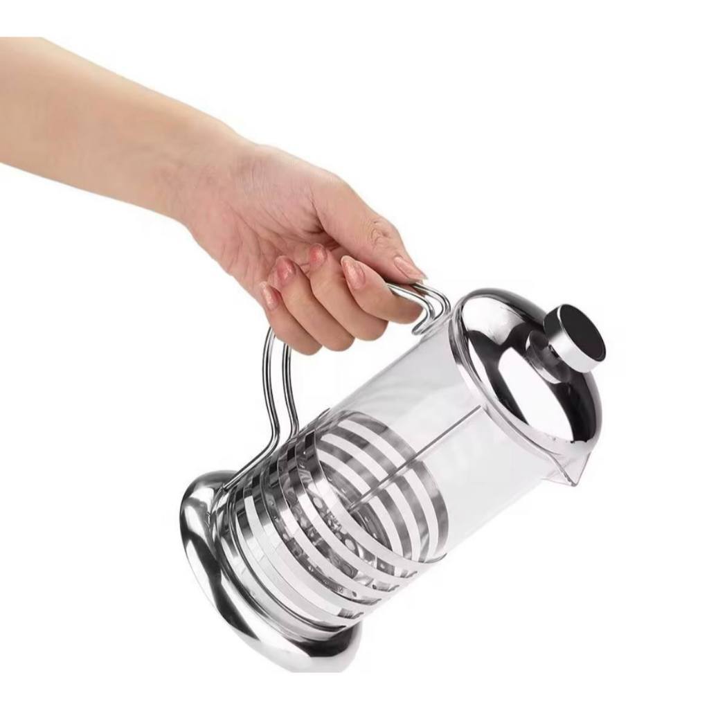Cafeteira Francesa Inox 600ml Vidro Prensa Cremeira para Café Leite Chás Filtro de Aço Inoxidável - Envio Imediato!