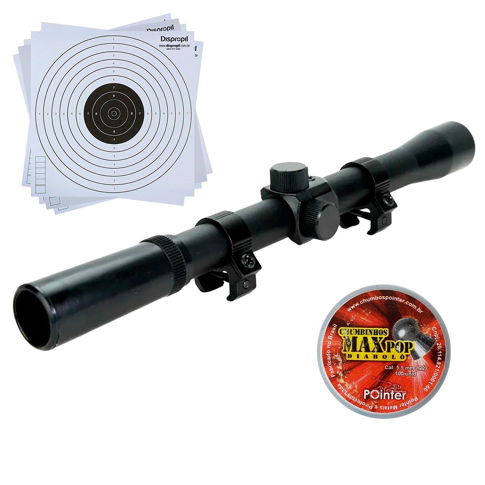 Luneta 4x20 + Chumbinho Max Pop 5.5mm + Alvo de Papel em Oferta na Shopee