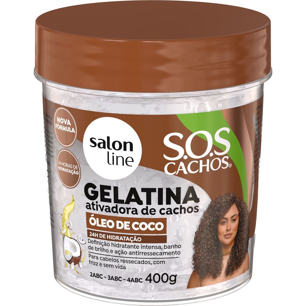 Gelatina Salon Line SOS Cachos Óleo De Coco 400g em Oferta na Shopee