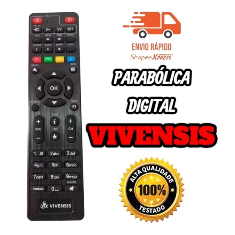 Controle Remoto  Parabolica Digital Vivensis VX10  LE-7343 FBG-9314 em Oferta na Shopee