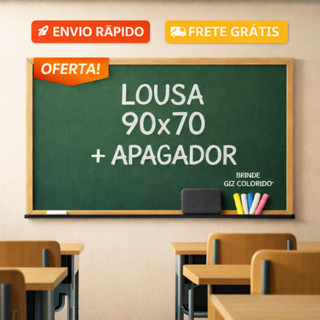 🟢 Lousa 90x70 com Moldura + Apagador 🎁 Giz Colorido de Brinde | Ideal para Escola e Escritório em Oferta na Shopee