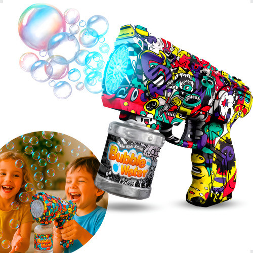 Lança Bolha De Sabão Pistola Automática Colorido Brinquedo Infantil Grafitada Lançador Bolinhas Sabao