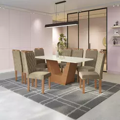 Conjunto Sala de Jantar Verbana Kappesberg 8 Cadeiras Veludo Bege
