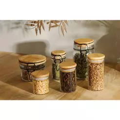 Porta Mantimento de Vidro com Tampa de Bambu 60ml