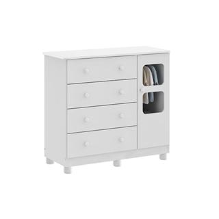 Cômoda Infantil Uli c/ 1 Porta Cristal e 4 Gavetas Branco - Peroba em Oferta na Shopee