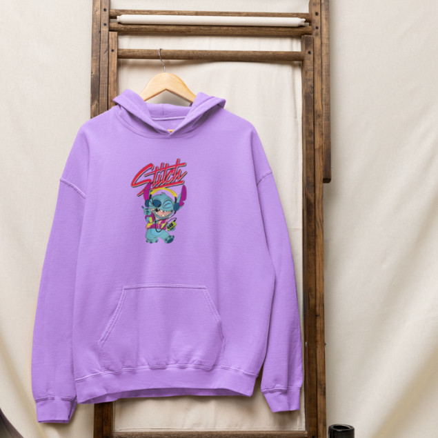 Blusa Moletom Canguru Inverno Unissex Lilo Stitch Fone Música Personalizado Personagem