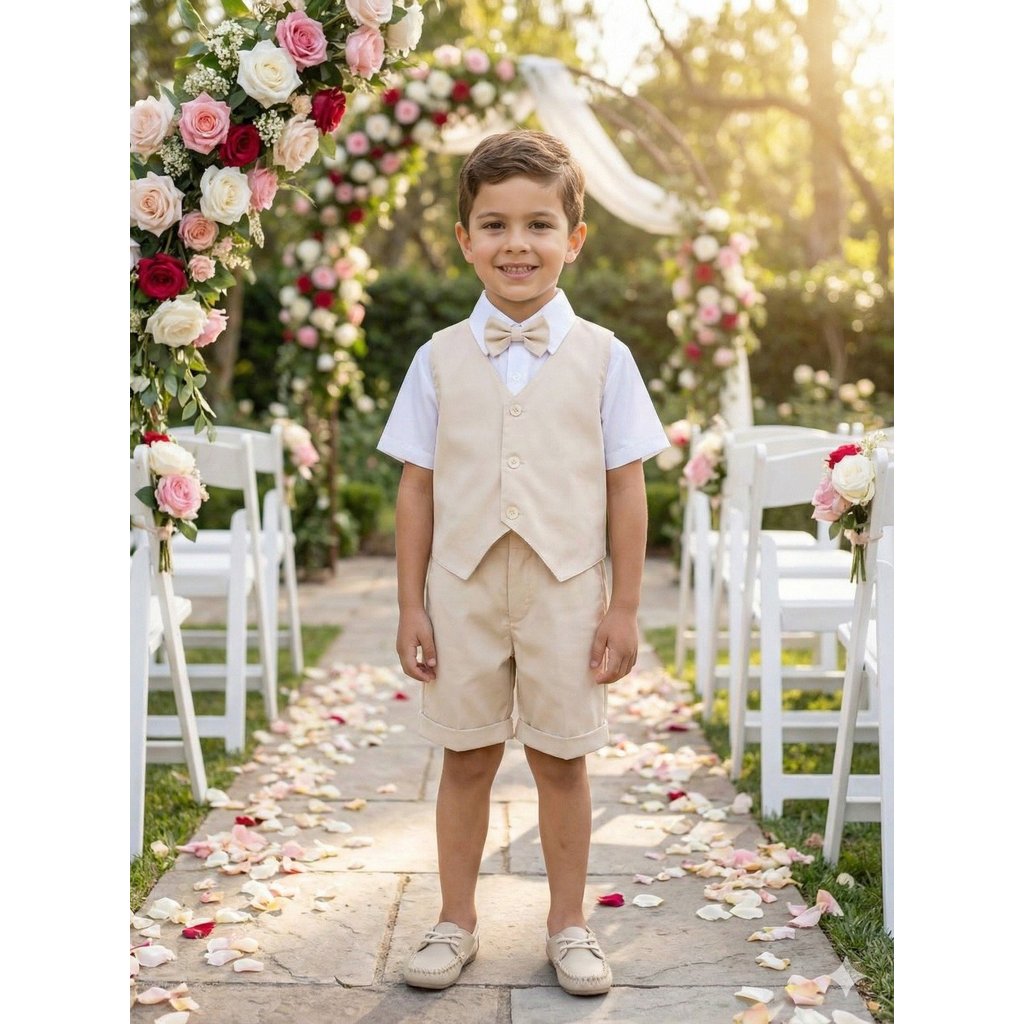 Conjunto Social menino- infantil juvenil-festa casamento, batizado, formatura-Colete Palha - Bege