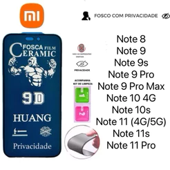 Película Cerâmica Fosca Privacidade para Redmi Note8 Note 9 Note9s Note9 Pro Max Note10 10s 11 11Pro 11s 4G 5G