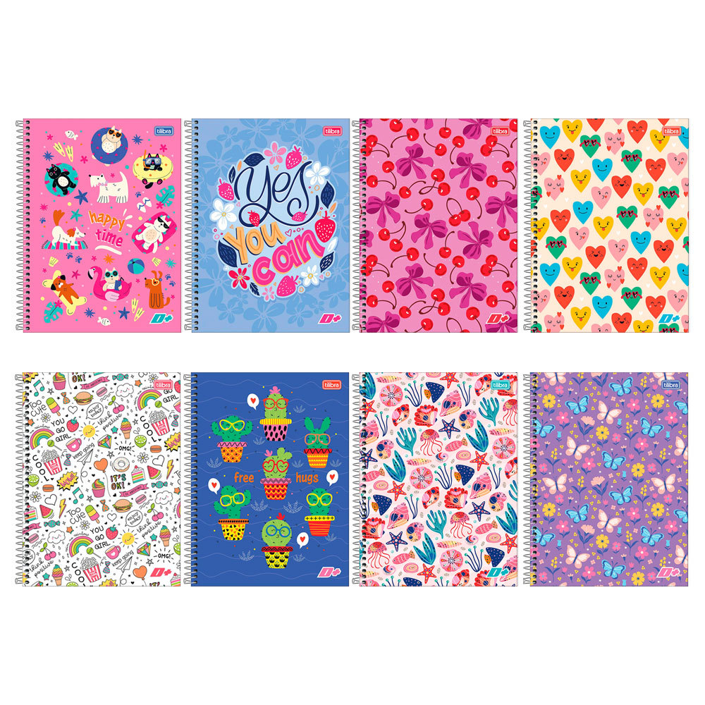 Caderno espiral capa dura universitário 1x1 96 folhas D Mais Feminino Tilibra em Oferta na Shopee