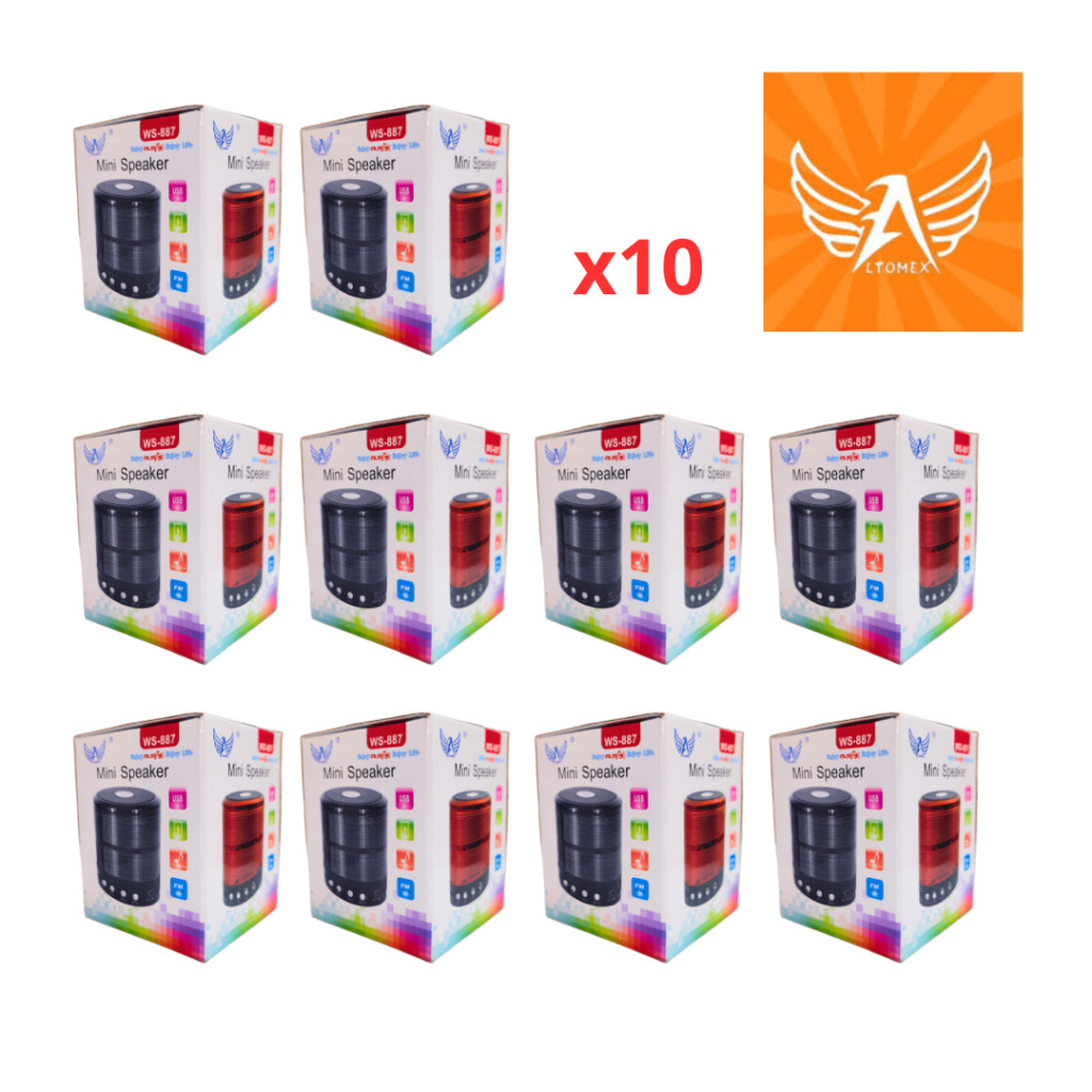 Kit 6/ 10 Mini Caixa de Som Bluetooth Rádio WS-887 Altomex Colorida Atacado