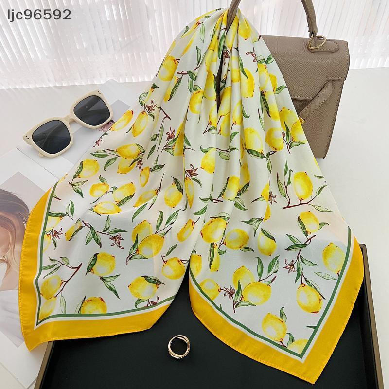 Lenço de Seda Quadrado com Estampa Floral de Primavera-Verão, Casual, Elegante, Fino e Respirável para Mulheres