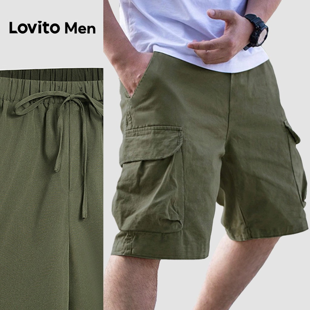 Lovito Men Shorts Casuais com Cordão Primavera/verão Shorts Army Green para Homens L163ED023 em Oferta na Shopee
