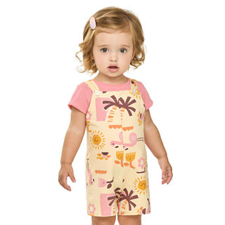 Conjunto Bebê Menina Tropical Com Jardineira Elian Rosa em Oferta na Shopee