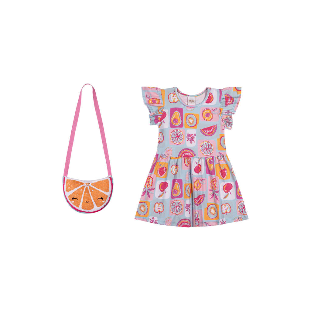 Vestido Infantil Menina Frutinhas Com Bolsa Elian Azul em Oferta na Shopee