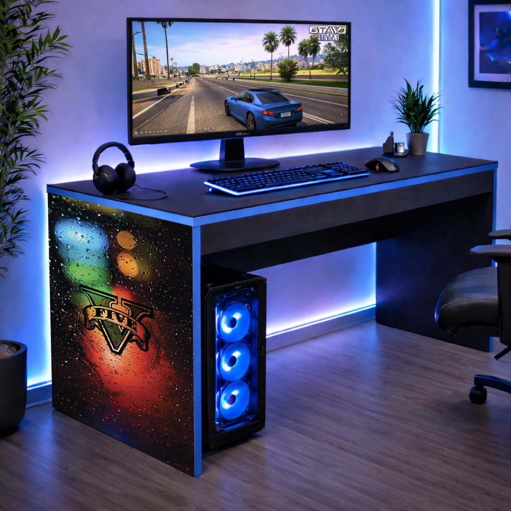 Mesinha Infantil Jogos Mesa Escrivaninha Gamer GTA V 5 Online 90 CM Bordas Azul