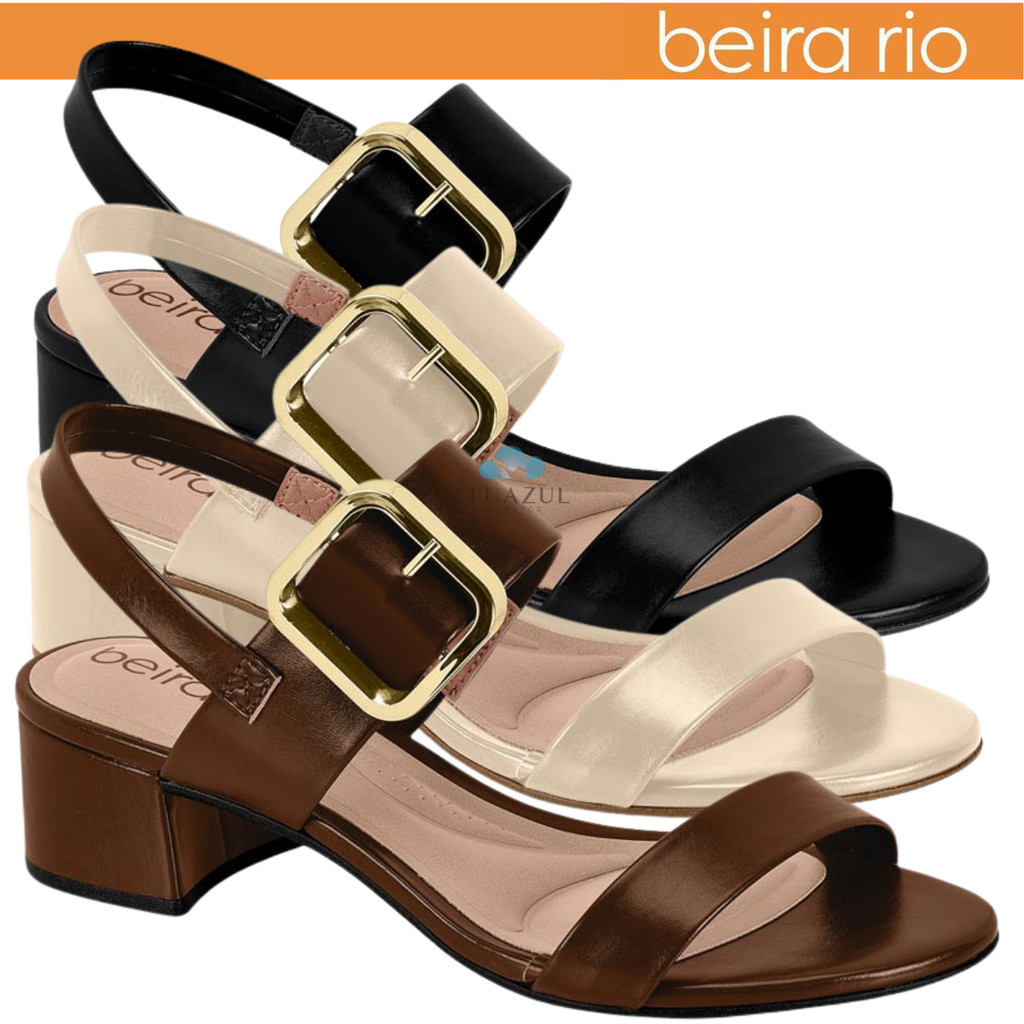 Sandália Feminina Beira Rio Salto Bloco Grosso Fivela Ajustável Original