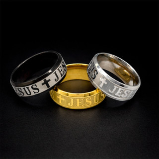 Anel de Jesus Cristão Religioso com Cruz em Aço Inoxidável igreja deus Prata Dourado preto estilo grosso 8mm
