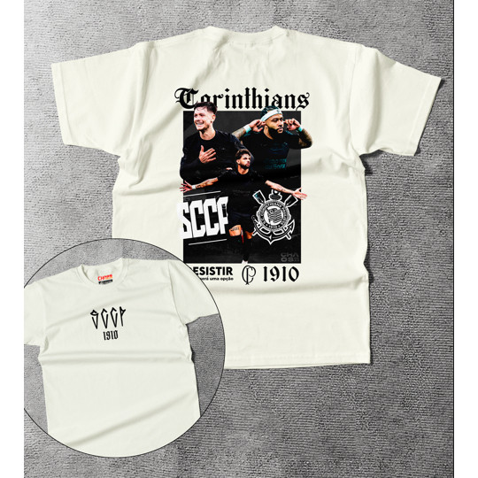Camiseta OVERZSIDE Masculina Feminina Estampada Unissex Timão Corinthians SCCP 1910 Algodão Jogador Memphis Garro Yuri