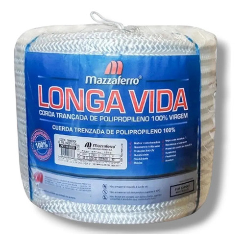 Corda Trançada Grilon Branca 16 Mm Pp 115 Metros 12 Kg Branco