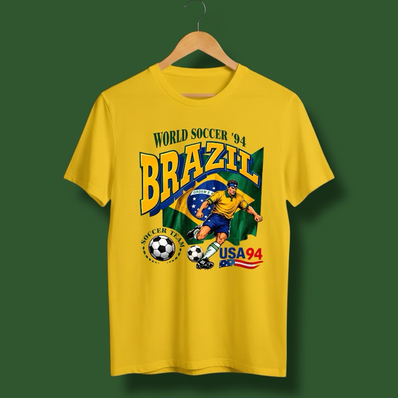 Camiseta Brasil Futebol Torcida Copa do Mundo Tetracampeão 94 Campeão Algodão Masculina Brazil