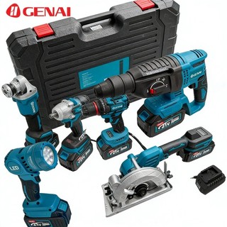 Kit 6 Brushless Ferramentas Martelete Esmerilhadeira Lixadeira Parafusadeira Chave Impacto luzes LED 4 Baterias 21V