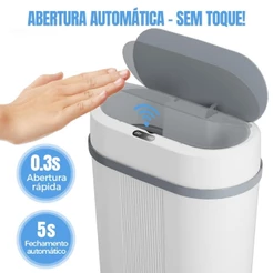 Lixeira Automática 12L com Sensor Infravermelho Sem Toque Antiodor Banheiro Cozinha