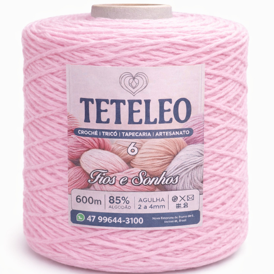 Barbante Nº6 TeTeLeo 85% Algodão – Antialérgico, Não Desbota, Sem Poeira  Crochê, Tricô e Artesanato O Mais Macio Rosa