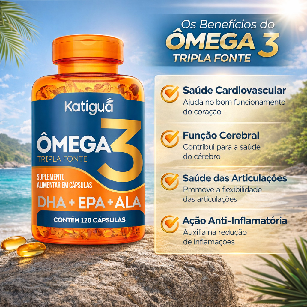 Detalhes do Suplemento Ômega 3 120 Cápsulas Gel Softgel Óleo de Peixe Concentrado 1000mg Rico em EPA e DHA