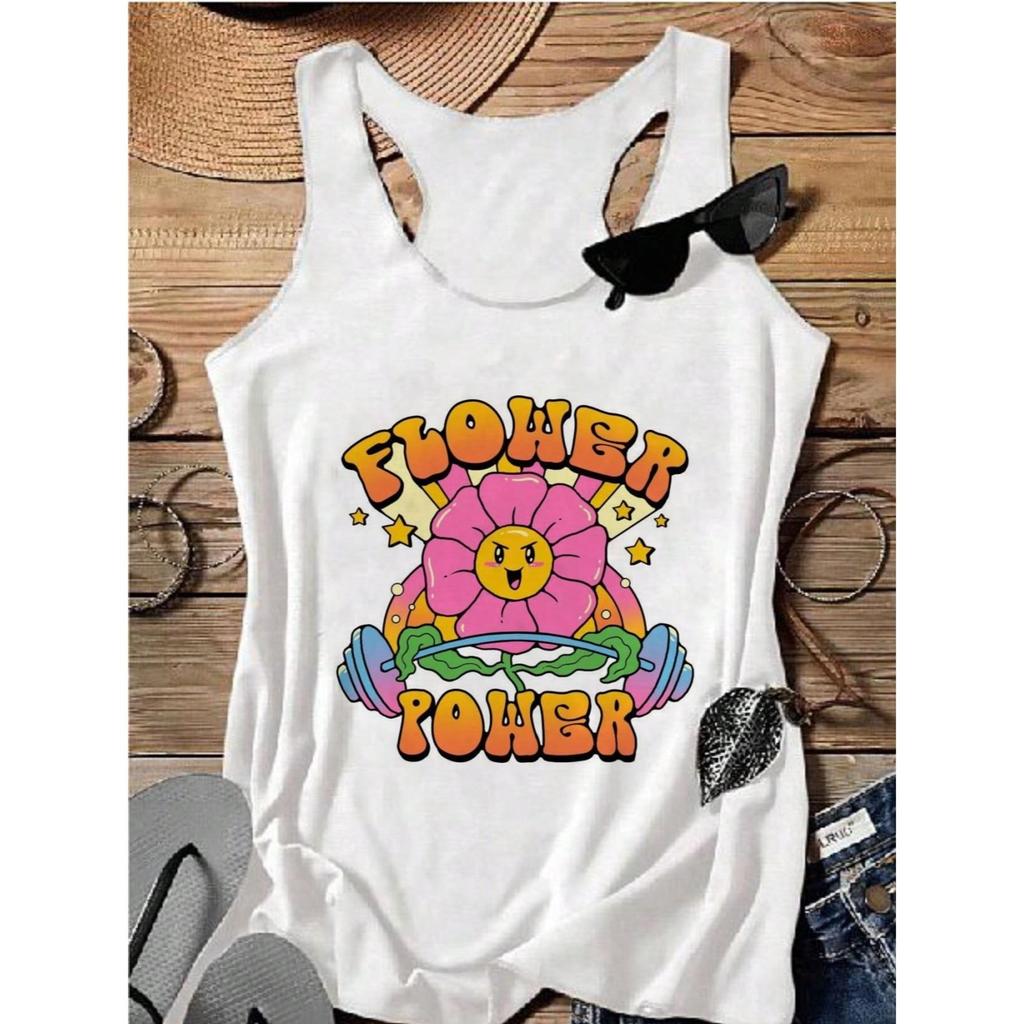 Regata Feminina, "Flower Power", Academia, Fitness, Verão, Plus Size, Moda Fitness, retrô, yoga, meditação, regatão
